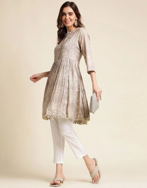 brown chiffon floral printed & sequance work | kurti length - 38 inch fabric printed  work casual 