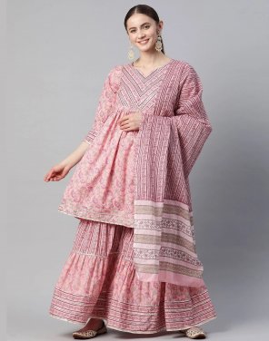 pink kurti - cotton | kurti length - 36 inch | bottom - cotton | bottom length - 38 inch | dupatta - cotton 2.20 m fabric printed work casual 