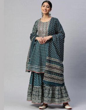 rama kurti - cotton | kurti length - 36 inch | bottom - cotton | bottom length - 38 inch | dupatta - cotton 2.20 m fabric printed work festive 