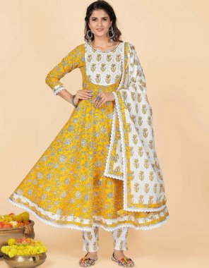 yellow kurti - cotton | kurti length - 51 inch | bottom - cotton | bottom length - 38 inch | dupatta - cotton 2.20 m fabric sequance printed work casual 