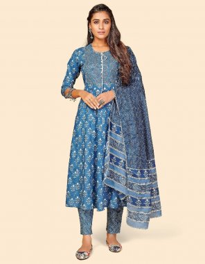 blue kurti - cotton | kurti length - 47 inch | bottom - cotton | bottom length - 38 inch | dupatta - cotton 2.20 m fabric printed work ethnic 