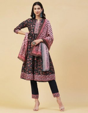 black kurti - muslin | kurti length - 45 inch | bottom - crepe | bottom length - 37.5 inch| dupatta - muslin 2.10 m fabric printed work festive 