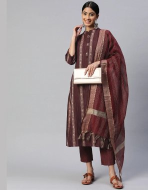 brown kurti - cotton blend | kurti length - 44 inch | bottom - cotton blend | bottom length - 38 inch | dupatta - art silk ( 2.20 m) fabric printed work festive 
