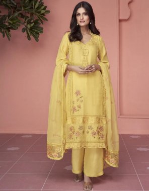 yellow kurti - organza | kurti length - 44 inch | bottom - organza | bottom length - 38 inch | dupatta - organza 2.20 m fabric embroidery work party wear 