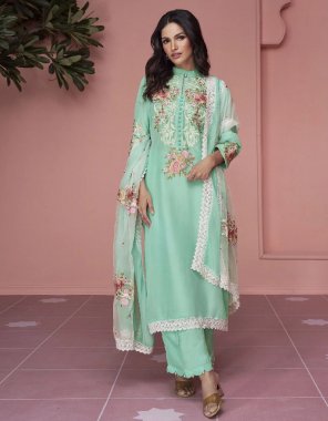 green kurti - organza | kurti length - 44 inch | bottom - organza | bottom length - 38 inch | dupatta - organza 2.20 m fabric embroidery work festive 