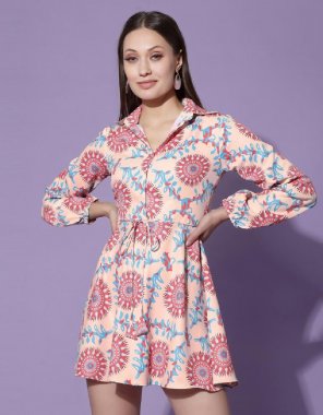 peach polyester | length - 47 inch fabric printed work ethnic 