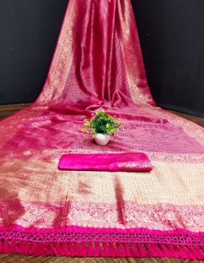 pink saree - soft row silk jacquard work | blouse - running with jacquard border fabric jacquard work casual 