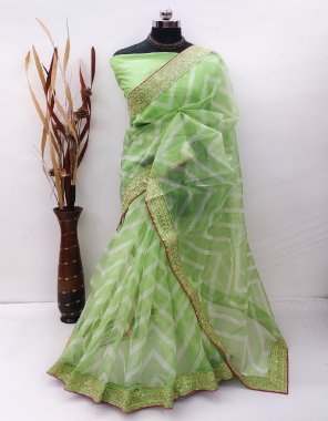 parrot green semi pure organza with heavy sequance work | blouse - silk with heavy lace fabric sequance work party wear 