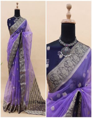 purple semi pure muslin | blouse - running jari blouse fabric weaving work ethnic 
