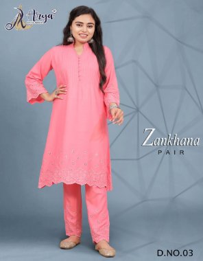 pink kurti & pant - reyon cotton | length - 46 to 48 fabric chikankari work work ethnic 