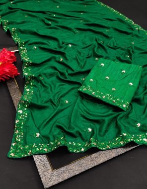 dark green saree - vichitra silk embroidery work | blouse - heavy banglori embroidery  fabric embroidery work festive 