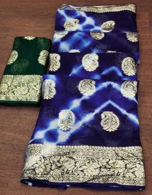 blue saree - viscose georgette golden patti  | blouse - pure georgette ( 0.80 m) fabric weaving work casual 