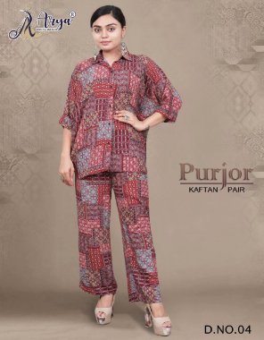 maroon wrinkle cotton | kaftan style pair | two pair ( top and pant ) | top length - 27 inch | bottom length - 37 inch fabric printed work festive 