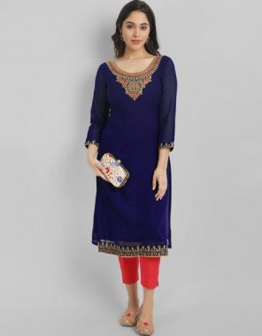 navy blue fox georgette with embroidery | length - 42