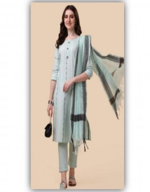 sky blue kurti - cotton | pant - cotton | dupatta - cotton | sleeves - three quarter sleeves | neck - round neck  fabric embroidery work ethnic 