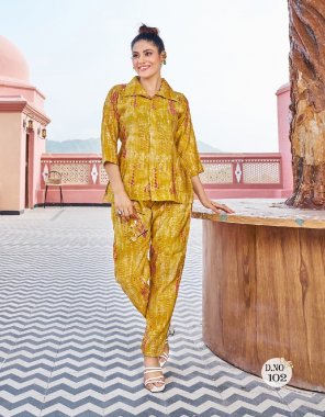 yellow printed heavy modal silk fabric printed work party wear 