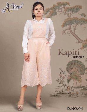 peach cotton chickan embroidery  thread work | jump suit | shirt length - 25 inch | jumpsuit length - 38 inch  fabric embroidery work party wear 