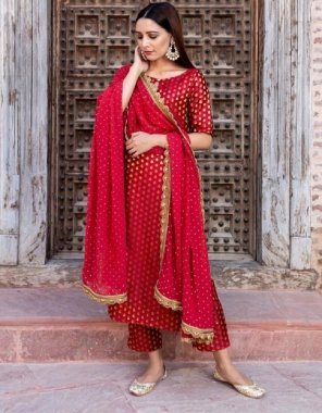 red 14kg heavy rayon with foil work | dupatta - fox georgette | top length - 42 