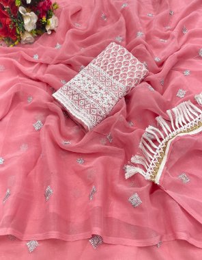 pink simmer saree with embroidery | blouse - 60gm soft with uniq sify work fabric embroidery work casual 