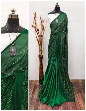 dark green saree - satin silk | blouse - malbary  fabric sequance work festive 