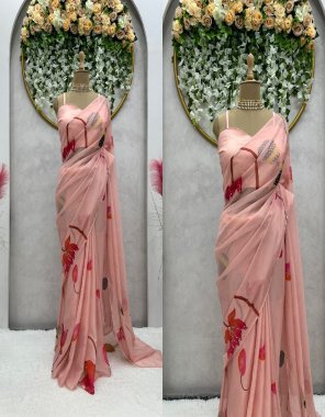 pink saree - heavy organza silk  | type - ready to wear | blouse - heavy organza silk with inner  ( 0.80 cm unstitch ) fabric digital print work casual 