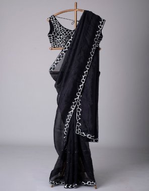 black saree - soft georgette | blouse - mono banglory with thread seuqnace work both side ( unstitched ) fabric sequance work casual 