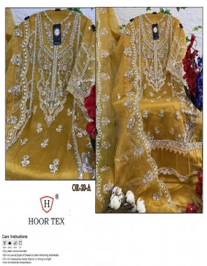 yellow top - heavy organza with embroidery beautiful handwork | bottom & inner - santoon | dupatta - heavy organza with embroidery work | size - 58 ( 9xl ) fabric embroidered  work festive 