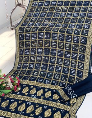 navy blue lagdi pure gajji soft silk lagdi patta saree | length - 6.30 m with blouse | width - 44 inches fabric weaving work festive 