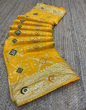 yellow pure viscose dola silk with jacquard weaving fabric weaving work party wear 