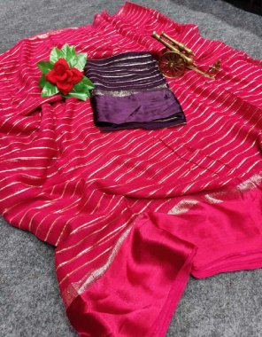 pink pure viscose georgette with satin border fabric weaving work festive 