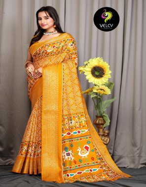 yellow handloom dola silk kalamkari printed fabric printed work festive 