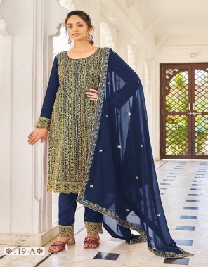 navy blue top - blooming fox georgette with coding sequance embroidery work | dupatta - blooming fox georgette with coding sequance embroidery work | pent - dull santoon with coding sequance embroidery work fabric embroidered  work party wear 
