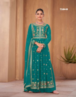 sky blue top - blooming fox georgette with sequance embroidery work | dupatta - blooming fox georgette with sequance embroidery work | plazzo  - dull santoon  fabric embroidered  work ethnic 