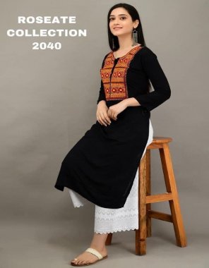 black kurti - 14kg rayon with embroidery work | plazzo - cotton chikan work  fabric embroidery work casual 