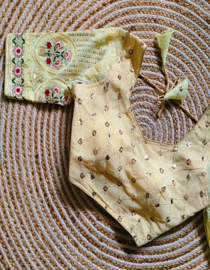 yellow russian georgette | sleeves - 13 inch+| pad - yes | height - 14.5 inch  fabric embroidery work ethnic 