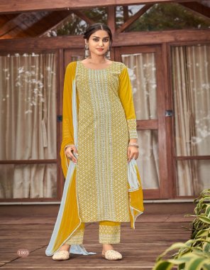 yellow top - rayon with schiffli with sequance | pant - rayon with schiffli border | dupatta - nazmeen dupatta with lace border | top -46 