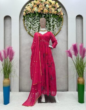 pink top - faux georgette | inner - micro | stitching type - m ( 38 ) | l ( 40 ) | xl ( 42 ) | pent - micro | stitch - full stitch upto 44 with elastic | dupatta - faux georgette with sequance with four side lace border  fabric printed work festive 