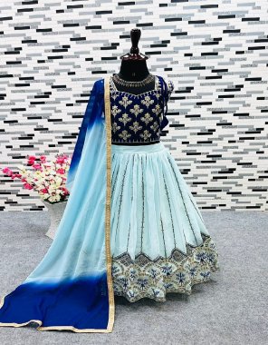 sky blue choli - fox georgette with sequance embroidery work with extra sleeves with back side latkan dori with side zip | inner - micro cotton | choli - full stitched | lehenga - fox georgette with sequance with embroidery work with latkan dori | lehenga - full stitched | dupatta - heavy fox georgette with digital printed with lace border ( full stitched )  fabric embroidery work ethnic 