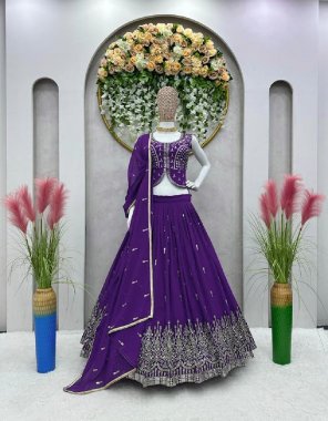 purple choli - faux georgette | inner - micro | front and back side work | size - unstitch upto 42 | lehenga - faux georgette | inner - micro | stitching type - semi stitched upto 44 | flair - 3m with canvas with cancan | dupatta - faux georgette embroidery with four side lace border  fabric embroidery work party wear 