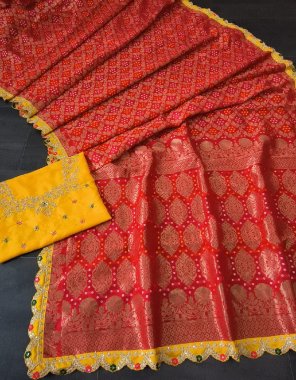 red saree - weaving jacquard pure zari | blouse - banglory silk sequance embroidery  fabric weaving work festive 