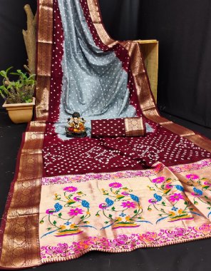 grey dola silk bandhej weaving fabric weaving work ethnic 