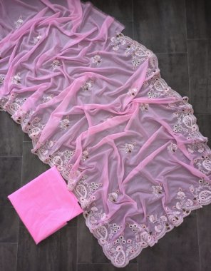 pink saree - apple organza silk | blouse - mono banglory silk  fabric embroidery work ethnic 