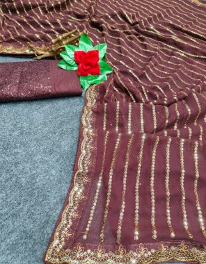 maroon saree - soft georgette heavy sequance work | blouse - mono banglory silk front & back work  fabric sequance work festive 