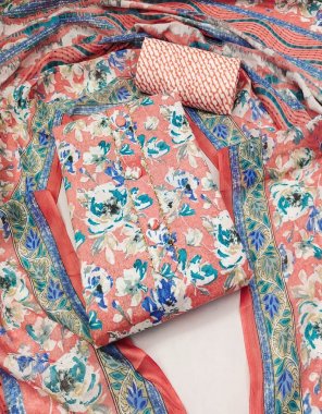 peach top - cotton printed suit ( 2.10 m) | bottom - cotton ( 2.5m) | dupatta - cotton printed ( 2 m)  fabric printed work ethnic 