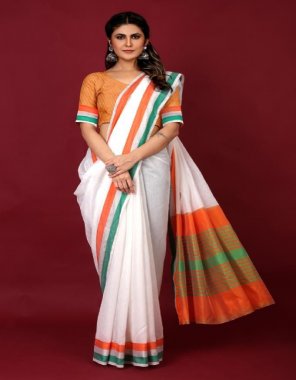 white saree - imported cotton saree | blouse - contrast blouse with zari on it fabric weaving work casual 