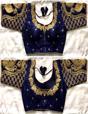 navy blue fentam silk | front open pattern  fabric embroidery work party wear 
