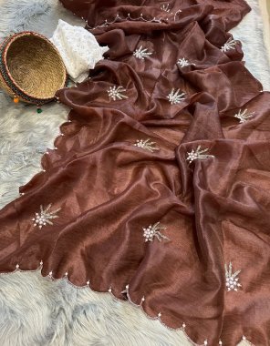 brown kashmiri organza silk | blouse - lucknowi georgette blouse fabric handcrafted work party wear 