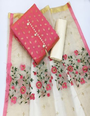 pink top - jacquard with woven work ( 2.10 m) | dupatta - chanderi with embroidery work ( 2.10m ) | bottom - santoon ( 2m) | aster - santoon ( 1.50 m) fabric woven work ethnic 