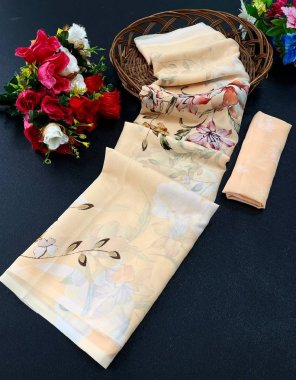 peach saree - heavy fox georgette digital printed | blouse - fox georgette digital printed fabric digital printed work festive 