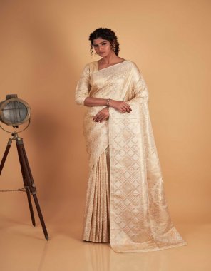 white two tone kanjivaram silk saree & blouse  fabric weaving work ethnic 